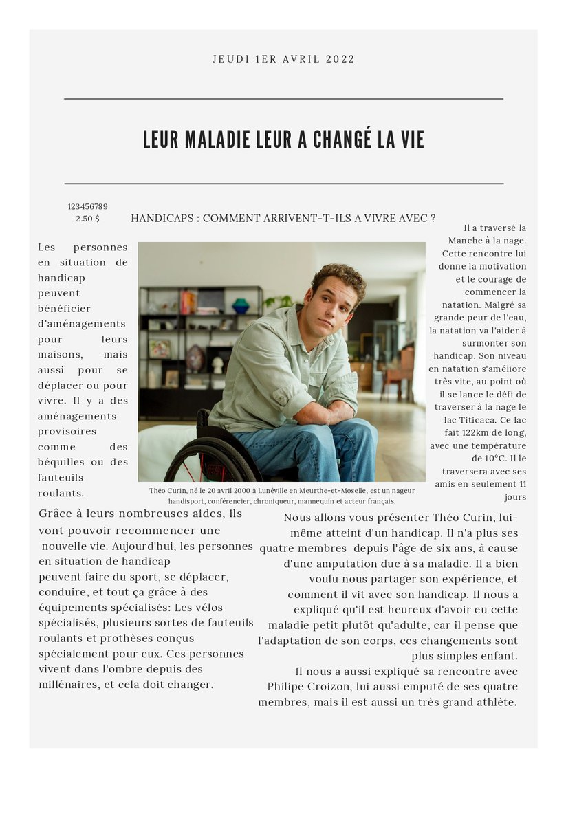 4eFantastiques's tweet photo. Auguste, Eléa, Maëlys, Siméon proposent dans leur journal " Le Nantais " un portrait de Théo Curin. 
#ThéoCurin #Handicaps #média #pédagogie https://t.co/r3QZTp7g5W