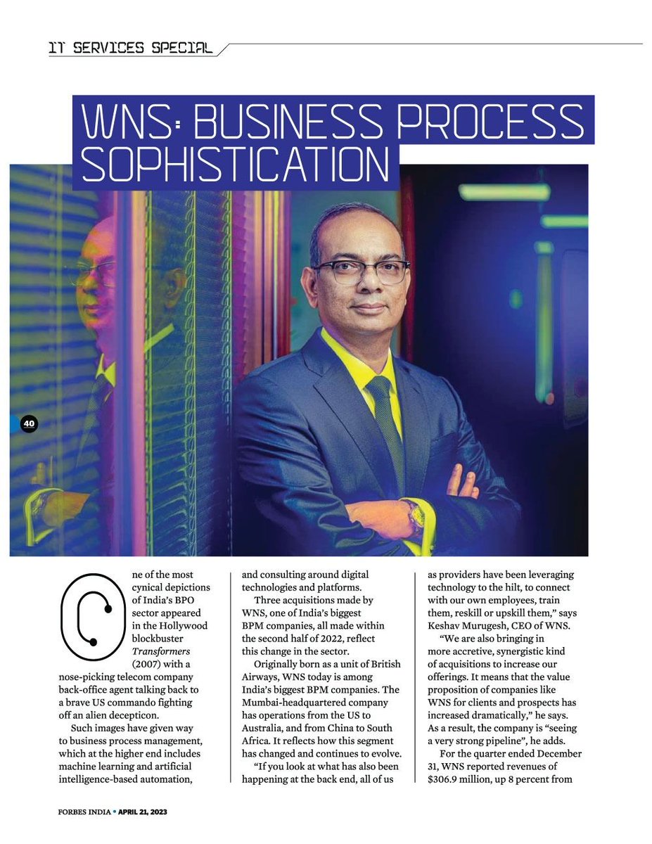 wnsholdings's tweet photo. We are excited to announce that WNS has been featured in @ForbesIndia! This is a testament to our unwavering commitment to accelerating the #digitaljourneys of our esteemed clients. Congratulations to the entire team. https://t.co/0Qq78I8k8X https://t.co/LiHwI10WFl
