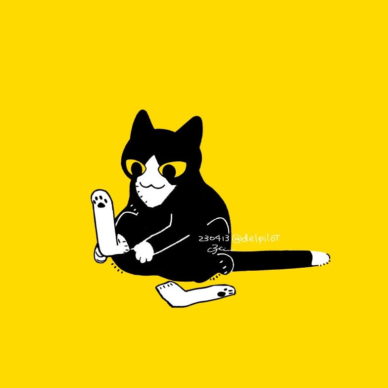 no humans cat yellow background simple background animal focus signature sitting  illustration images