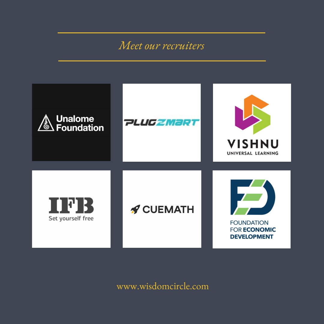 WisdomCircleHQ's tweet photo. We are thankful to our recruiters @Cuemath, @fedev_india, @IFBAppliances, Plugzmart, Unalome Foundation and Vishnu Institute of Technology for creating opportunities to meaningfully engage #WisGen.

#Jobs #Retirees #Parttime #Retirement #Workforce https://t.co/hxkJErgU6R