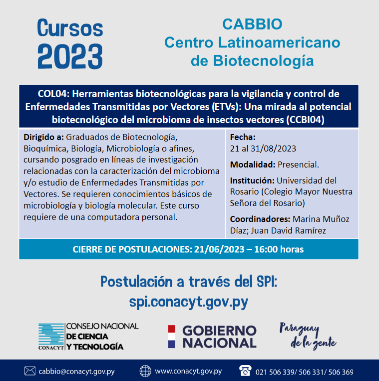 conacytparaguay's tweet photo. 📢 Te invitamos a postular a los cursos del 𝑪𝒆𝒏𝒕𝒓𝒐 𝑳𝒂𝒕𝒊𝒏𝒐𝒂𝒎𝒆𝒓𝒊𝒄𝒂𝒏𝒐 𝒅𝒆 𝑩𝒊𝒐𝒕𝒆𝒄𝒏𝒐𝒍𝒐𝒈𝒊́𝒂 (𝑪𝑨𝑩𝑩𝑰𝑶).🔬👩🏾‍🔬👨🏾‍🔬

Más información 👉 https://t.co/eTy4yv3c55 https://t.co/jv7739dHRw