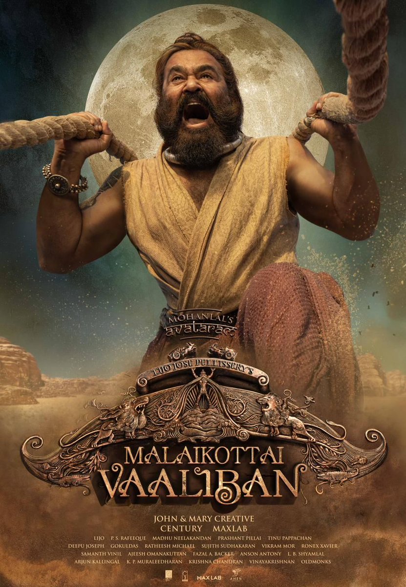 vamsikaka's tweet photo. Presenting to you the 1st Look of #MalaikottaiVaaliban 

#MalaikottaiVaalibanFL

@Mohanlal #MohanlalWithLJP 
@mrinvicible @shibu_babyjohn @mesonalee @danishsait #johnandmarycreative #maxlab @propratheesh @baraju_SuperHit https://t.co/jpv7FMornx
