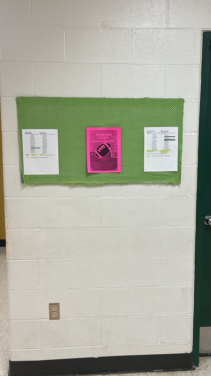 jnesslage11's tweet photo. Powder Puff Teams are posted outside the girls locker room! Green team your meeting is today after school! See Coach Bacon if you can not attend. https://t.co/QpmFLYf3Fr