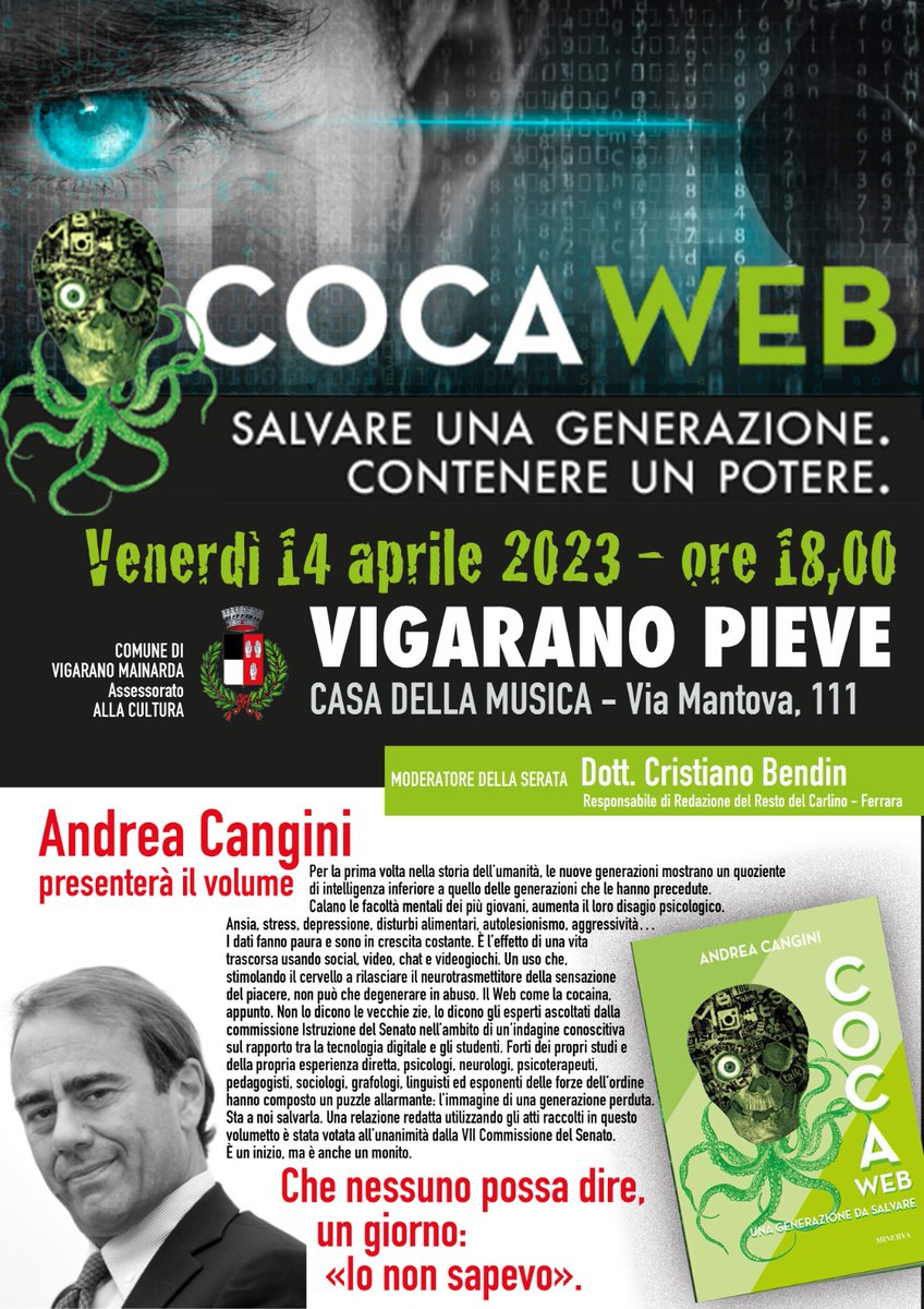andrea_cangini's tweet photo. In arrivo a Vigarano Mainarda, Ferrara, per la presentazione del mio libro “#CocaWeb, una generazione da salvare”, frutto dell’indagine conoscitiva che promossi in commissione Istruzione del Senato https://t.co/6MqWDwE26W