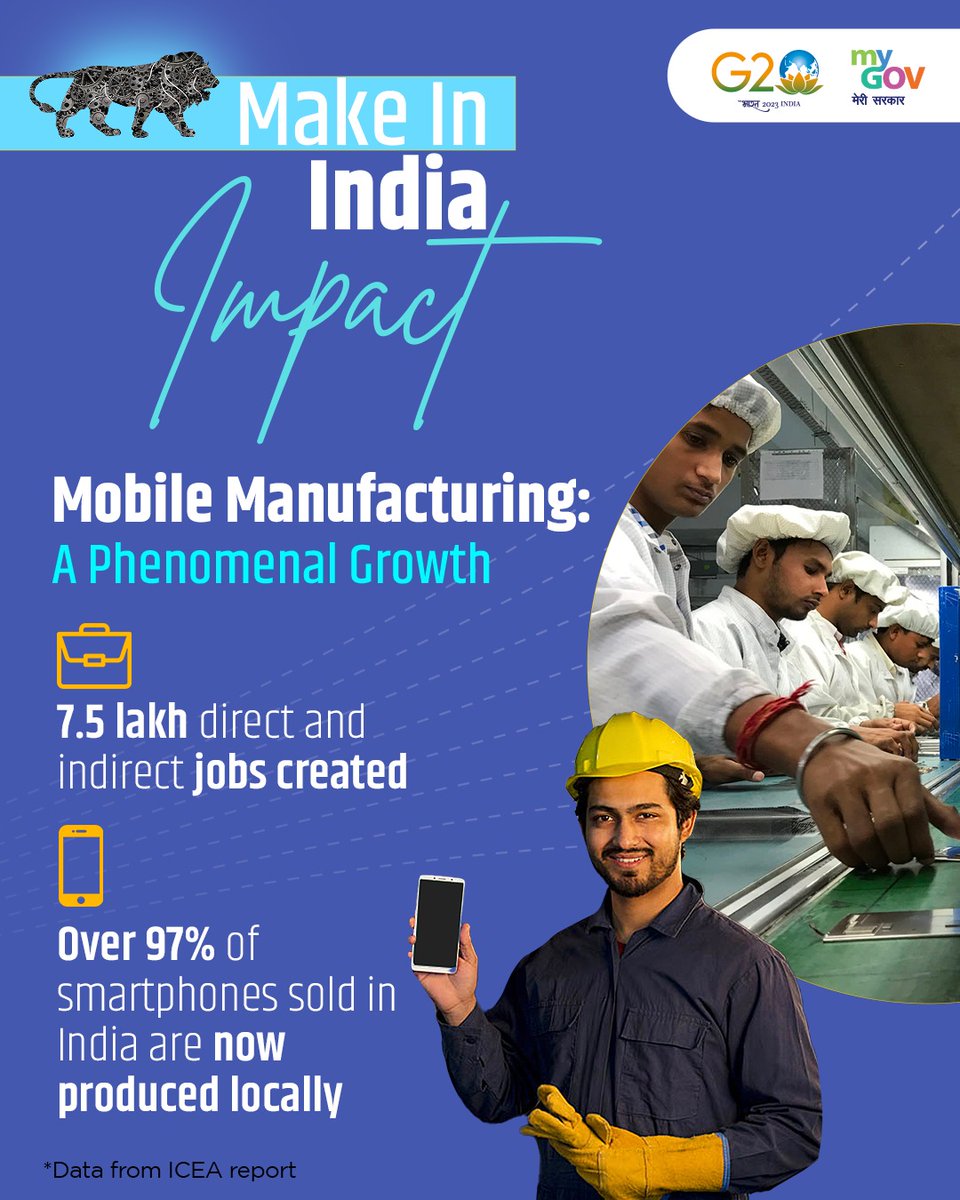India's mobile industry is ringing in the #MakeInIndia revolution! 📱🇮🇳 Thanks to the #PLI scheme, we're seeing increased local production, lower imports & a surge in exports The world continues to witness our tech prowess @GoI_MeitY @AshwiniVaishnaw @Rajeev_GoI @alkesh12sharma