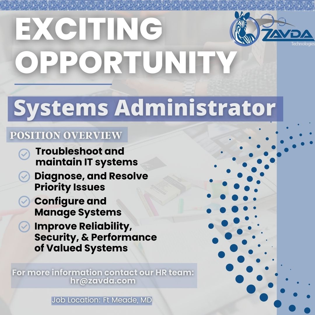 ZavdaTech's tweet image. Zavda is looking for someone who is dedicated to providing exceptional technical administration support to join our team! 

For additional information: linkedin.com/posts/zavda-te…

#zavda #systemadministrator #tech #techjobs #ftmeade #maryland #hiring #unix #windows #os #python