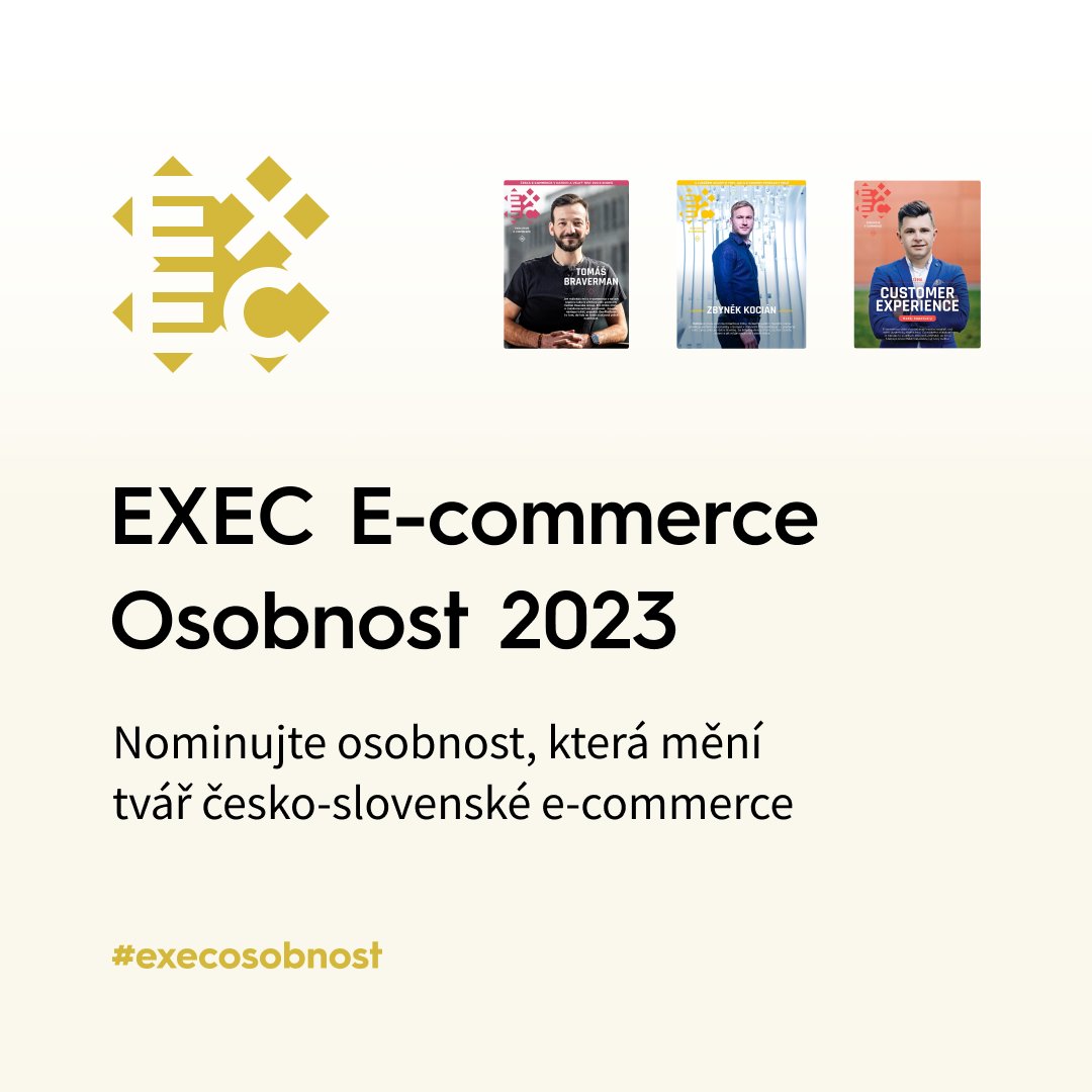 Nový EXEC už jsme vám představili, co ale ještě možná nevíte, je, že jsme odstartovali nominace do zcela nové oborové ankety.
🏆EXEC E-commerce osobnost roku 2023🏆
Své kandidáty můžete nominovat až do 12. května. 
Více info a nominace zde:
exec.shopsys.cz/ecomerce-osobn…