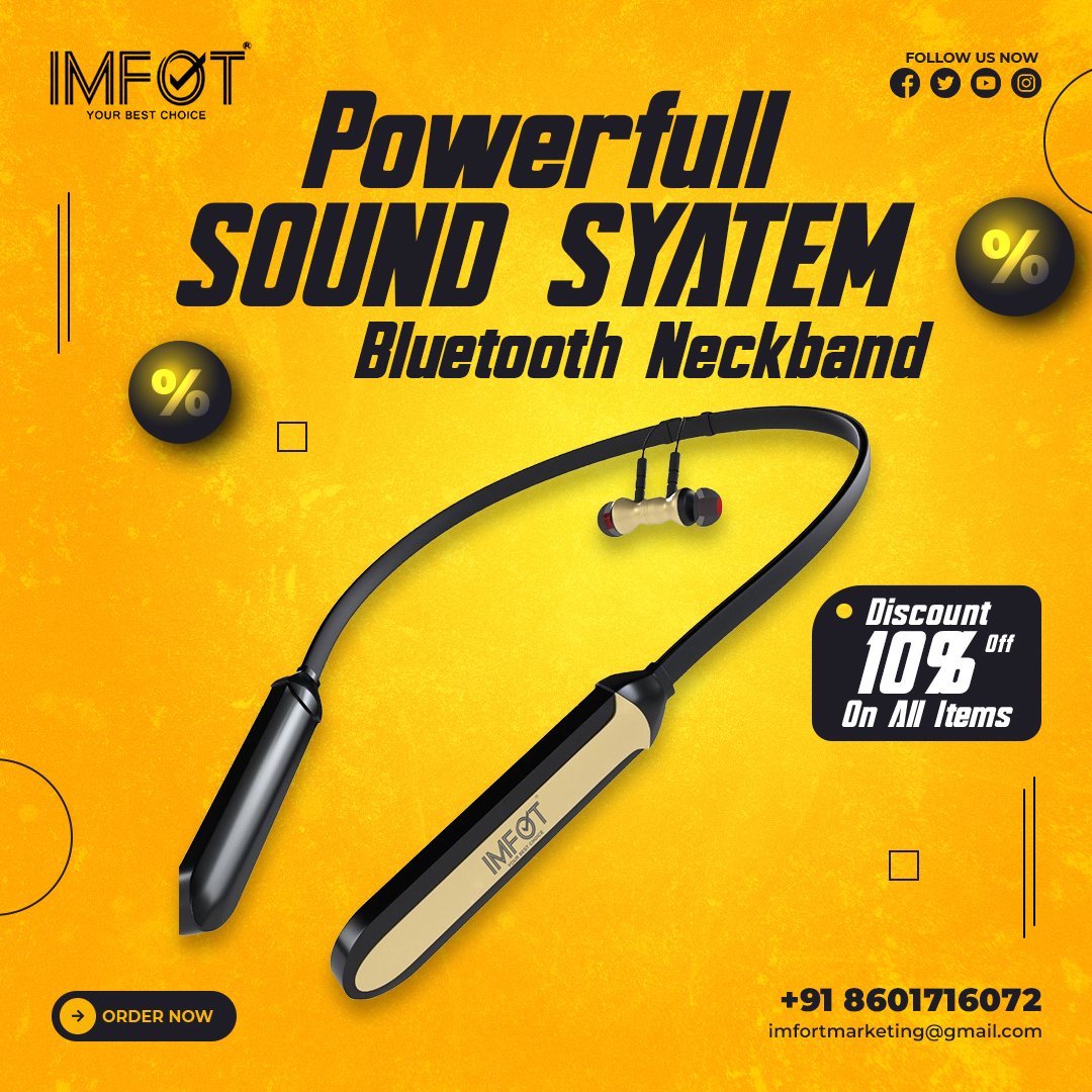 Good sound quality is an important requirement, not just a luxury 🎧

With great build quality and amazing features, IMFOT offers you the best Bluetooth neckband earphones 🤩

To Order, Call Us: +91 8601716072 👈
.
.
#bestneckband #neckbandHeadset #earphones #Bluetooth #imfot