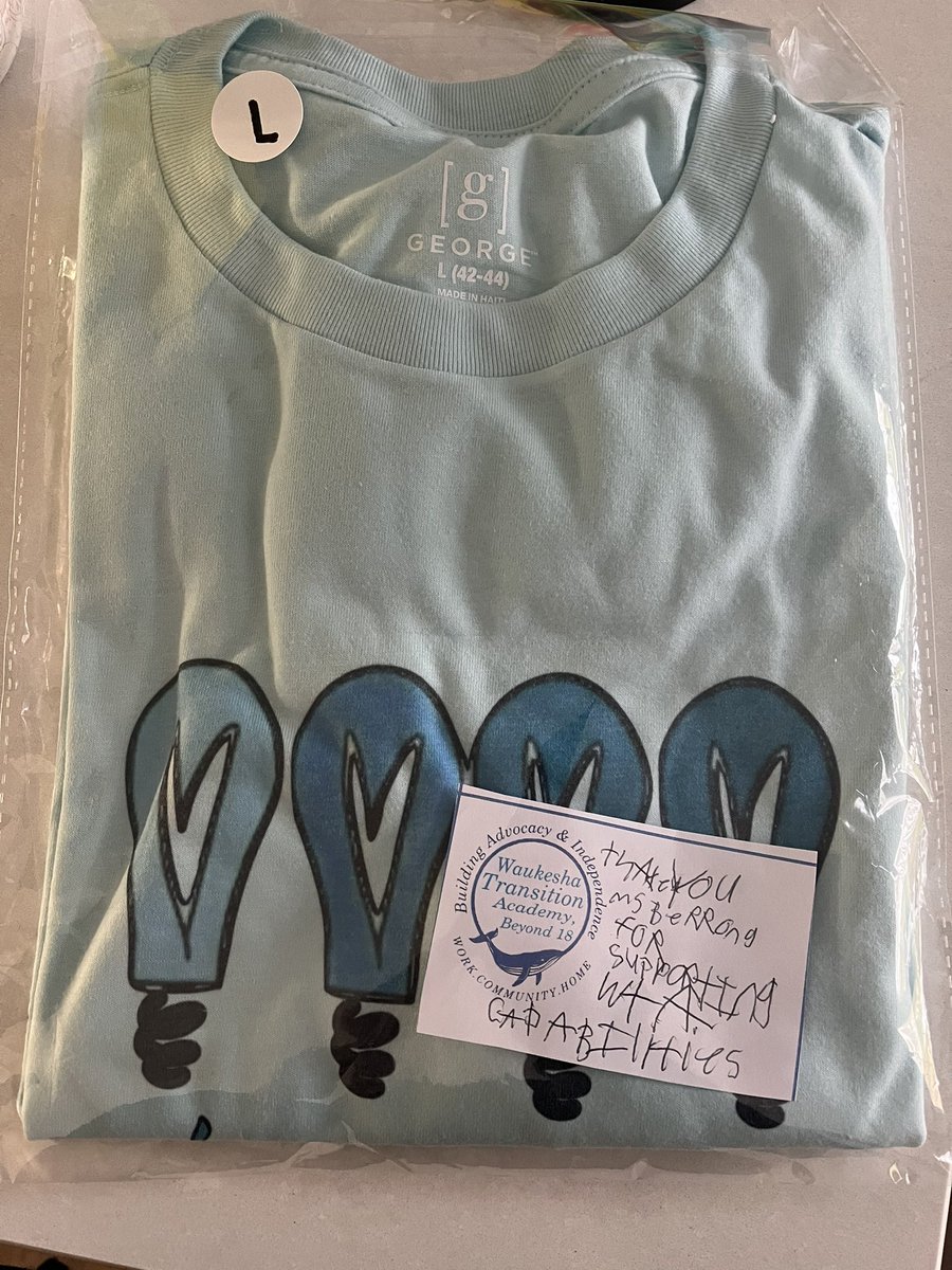 aberrong's tweet photo. LOVE the shirt, project, &amp; sweet note from the Waukesha Transition Academy  to support diverse thinkers! #sdwone https://t.co/o5W1u19mKV