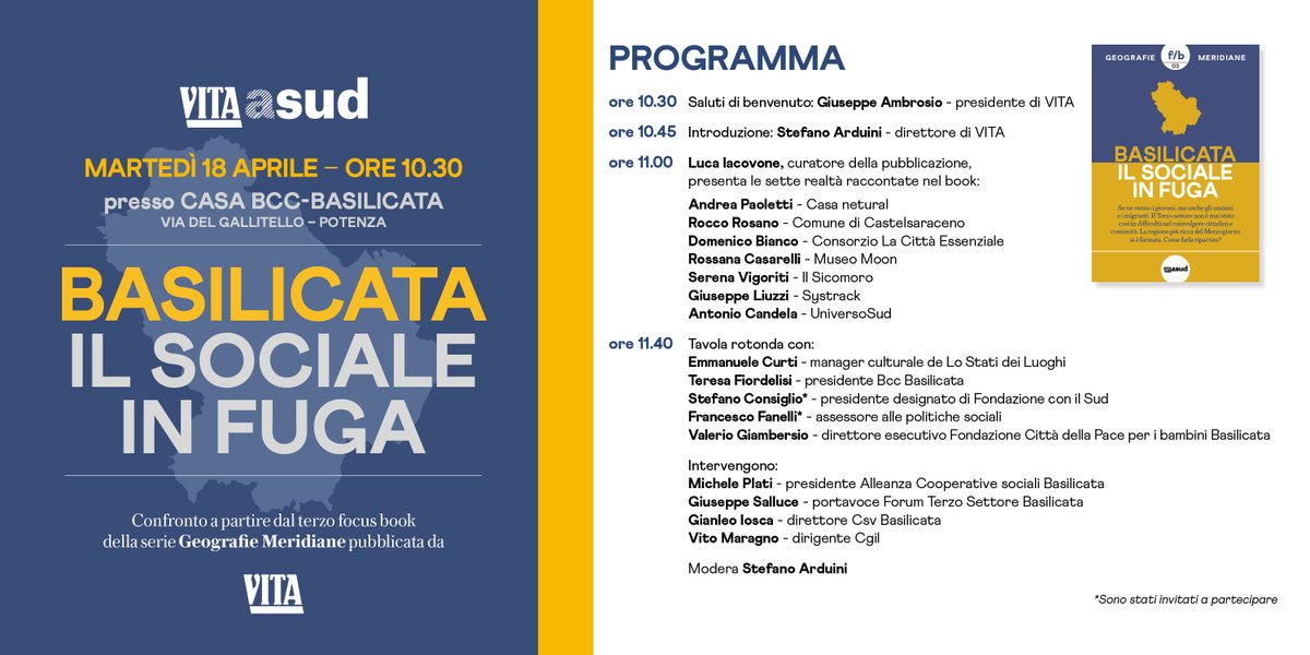📷Ci siamo anche noi alla presentazione del terzo book con focus sulla Basilicata della serie " Geografie Meridiane", dedicata all’innovazione sociale delle sei regioni del mezzogiorno d’Italia nell'ambito del progetto VITA a Sud, promosso da VITA non profit.
