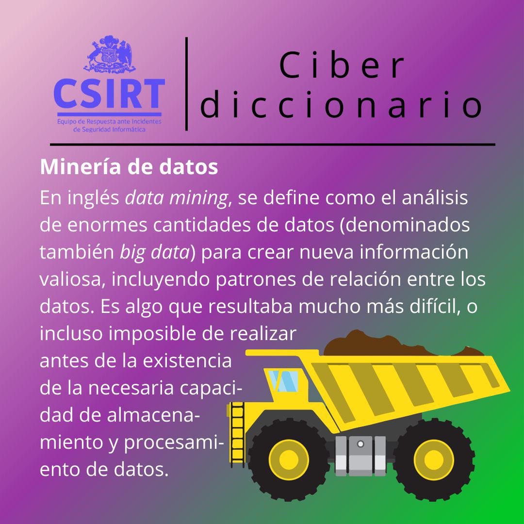 jmmantilla's tweet photo. Nuevo volumen, el 32 de #ciberdiccionario del
CSIRT de Gobierno, trae esta vez definiciones para #redesneuronales, #mineriadedatos, #desktopexercise y #brechadedatos - Encuentra más datos y #ciberconsejos siempre en nuestra web: https://t.co/sPosdyYTqq #ciberseguridad https://t.co/K6qEHU6QPO