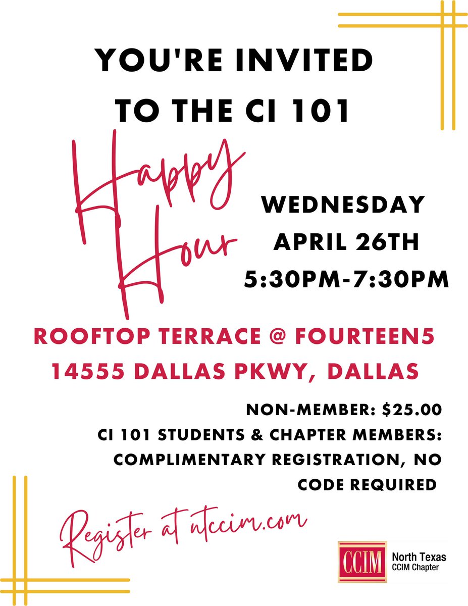 ntccim's tweet photo. Event: April Happy Hour (CI 101)
Date: Wednesday April 26th, 2023
Time: 5:30pm-7:30pm
 
MUST pre-register to attend
 
Link: https://t.co/37j1qnJux2 https://t.co/RIXFi0RJsk