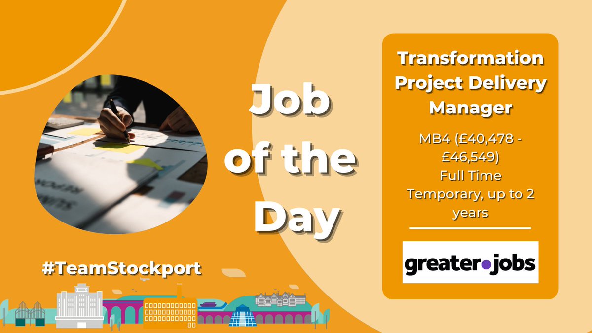 JobsAtStockport's tweet photo. #TeamStockport is looking for an experienced #ProjectManager to join us at #StockportCouncil!
If you have detailed knowledge or #ProjectManagement or #ProgrammeManagement this could be the role for you π https://t.co/Q9Df4qOZQ5
#AmbitiousStockport #ProjectDeliveryManager https://t.co/4uIJIMWQMl