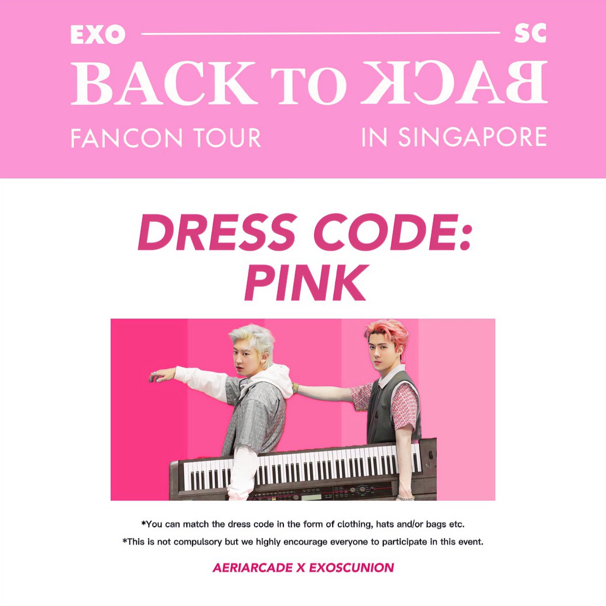 EXO-SC SINGAPORE FANPROJECT #1

We are happy to announce that the dress code for EXO SC fancon in Singapore would be Pink! 

Stay tuned for the second fanproject 😉

#EXOSCinSG #EXOSC_BackToBack