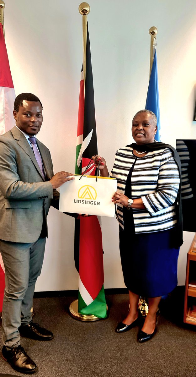 KenyaEmbVienna's tweet photo. Today, the Embassy had the pleasure of hosting Mr. Joseph Donald Mveng, Intl. Senior Sales Manager at @Linsinger_at, for a fruitful meeting with Ambassador @MugwanjaMary 

Mr. Mweng presented LINSINGER's innovative Rail Milling Technology & its potential to support the Kenya SGR & LAPSSET Corridor Rail Projects through infrastructure conservation and service life extension. Excited to explore further collaboration & partnership opportunities. 🇰🇪🤝🇦🇹🚆 @lapsset @KenyaRailways_
