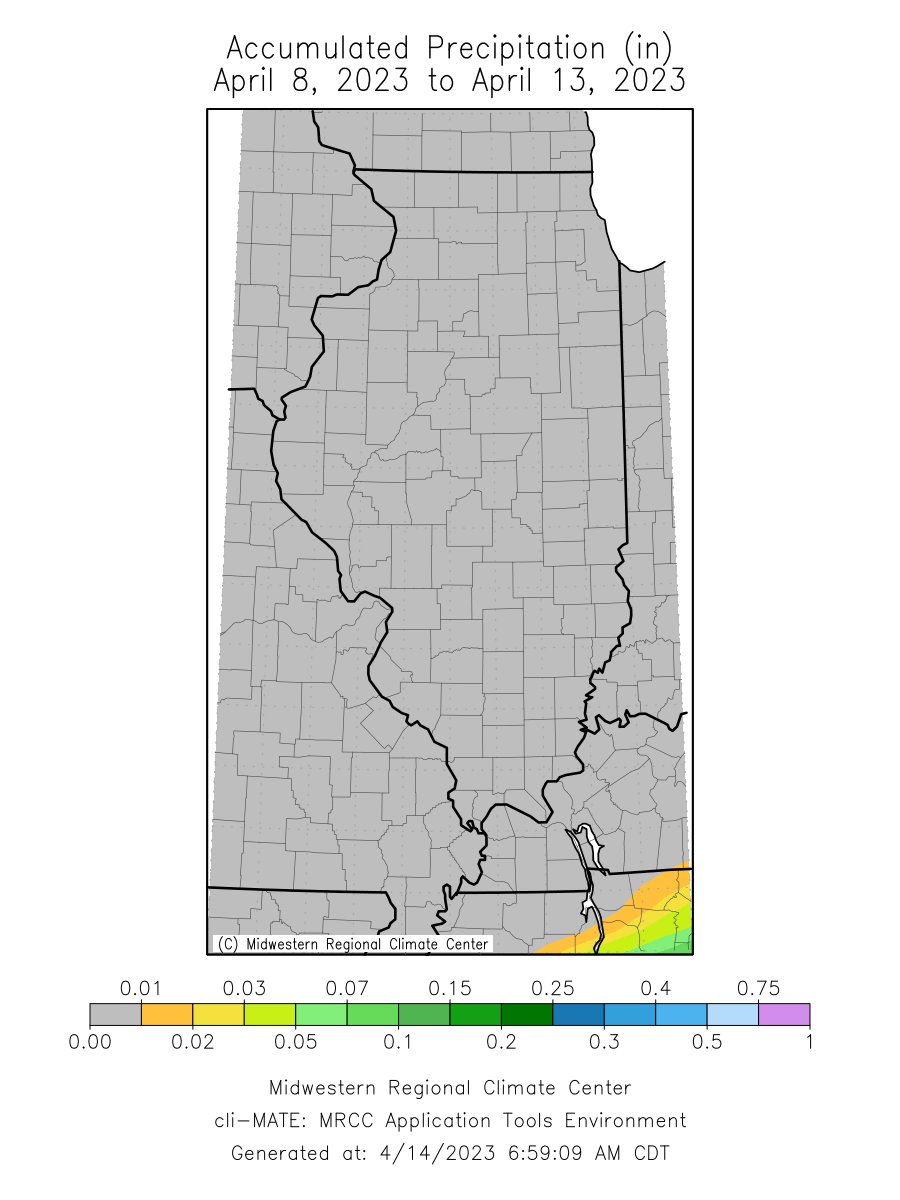 I can't remember a week in April when the entire state had exactly no measurable precipitation. Quite a rarity in Illinois. #ilwx