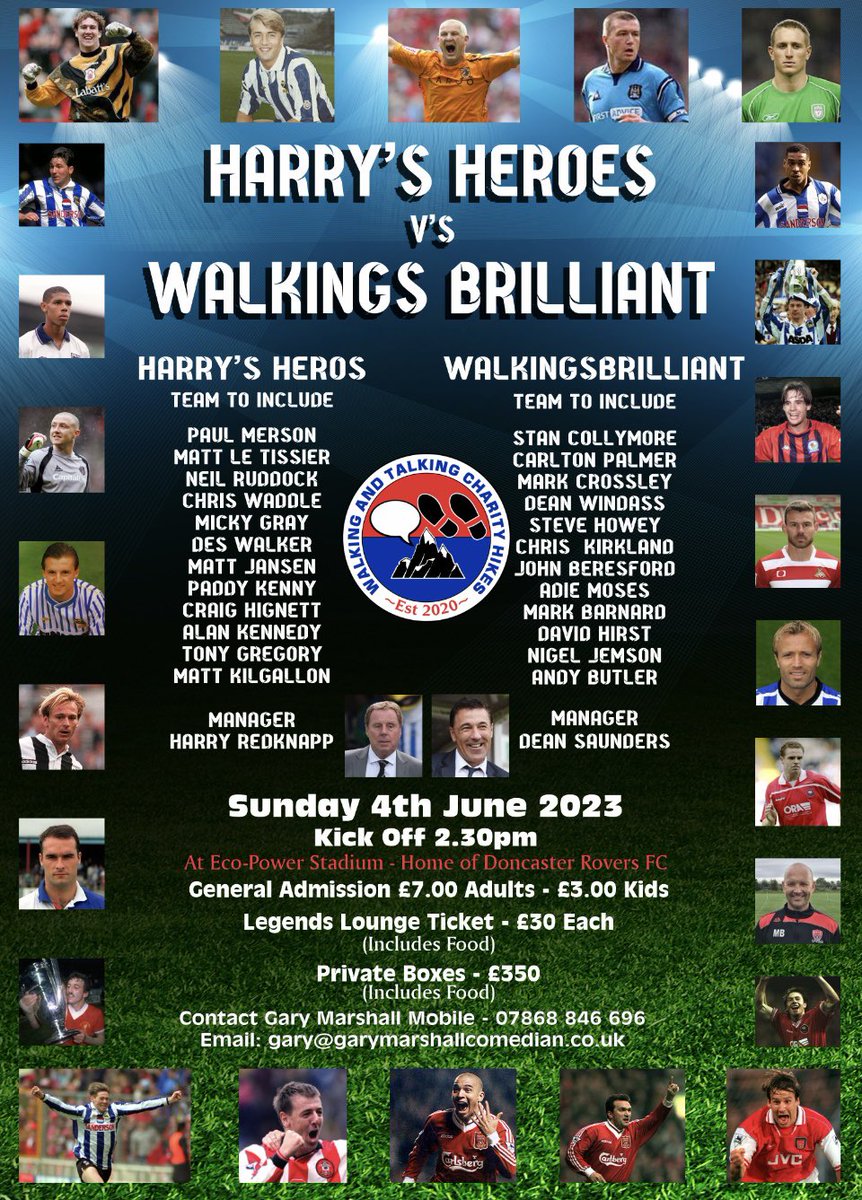 <a href="/walkingsbrill/">walkingsbrilliant</a> charity event. Best show of 2023. Fat old footballers reliving youth 😂 makes for great fun. Bring family along with all monies going to great causes. Not to be missed we promise🙈 <a href="/bignorms/">Mark Crossley</a> <a href="/ThebfgGazza/">Gary Marshall</a> <a href="/ChrisKirkland43/">Chris Kirkland</a> <a href="/nigeljemson/">Jemmo</a> <a href="/DWindass10/">Dean Windass</a> <a href="/stevehowey624/">Steve Howey</a> #fun