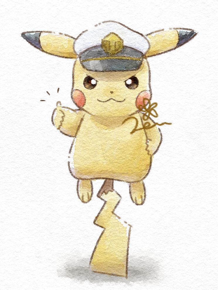 pikachu hat pokemon (creature) no humans thumbs up solo white background :3  illustration images