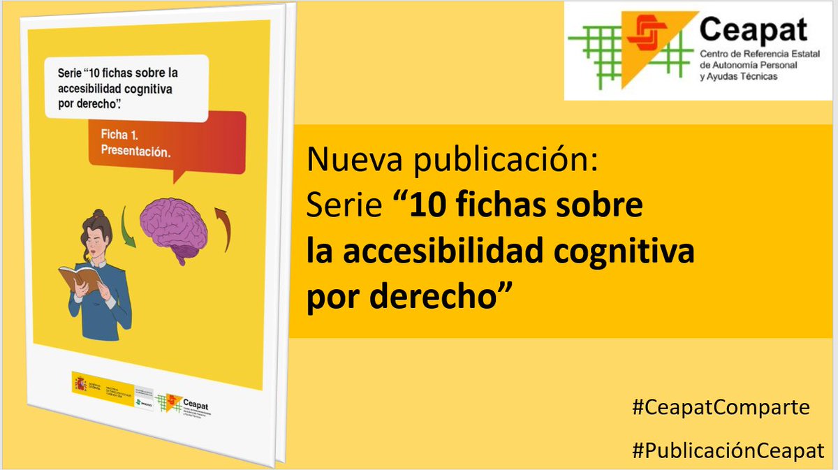 🗣️Nueva publicación @ceapat @imserso 
📒 Serie de 10 fichas sobre diferentes aspectos vinculados a la #AccesibilidadCognitiva
ℹ️ Información y descarga en: bit.ly/3GLibVj
#lenguajeclaro
#LecturaFácil
#Señalización
#OrientaciónEspacial
#CAA 
#Diseño
#InteracciónTecnología