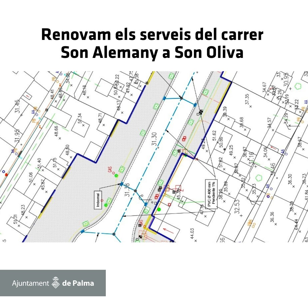 👷‍Iniciam la renovació integral dels serveis del carrer Son Alemany de Son Oliva el dilluns 17 d'abril

👉Aquesta actuació suposa una inversió de 166.301 € per modernitzar canalitzacions, renovar el paviment i modernitzar tant l'enllumenat com l'accessibilitat

(🧵👇)