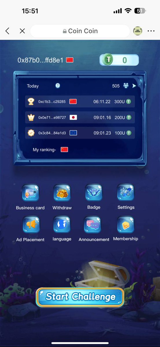Kwan_DAO0's tweet photo. 🚀Win USDT now! Join FinGames #CoinCoinchallenge & win up to 300 USDT daily! Top 1000 players get honor medals & share a 15,000 USDT prize pool! 🏆
⏰ Game resets at 0:00 daily!
🔥 Don't wait! Start earning NOW! 🎮 https://t.co/NULP1clkZI