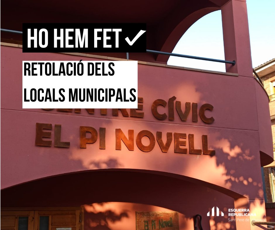 ErcStpere's tweet photo. 📢  Hem instal·lat una nova retolació igual per als Locals Municipals del Pi Novell, La Fàbrica i el Cementiri Municipal.

#SempreHiSom #Útils https://t.co/5MJgPJ5Pby