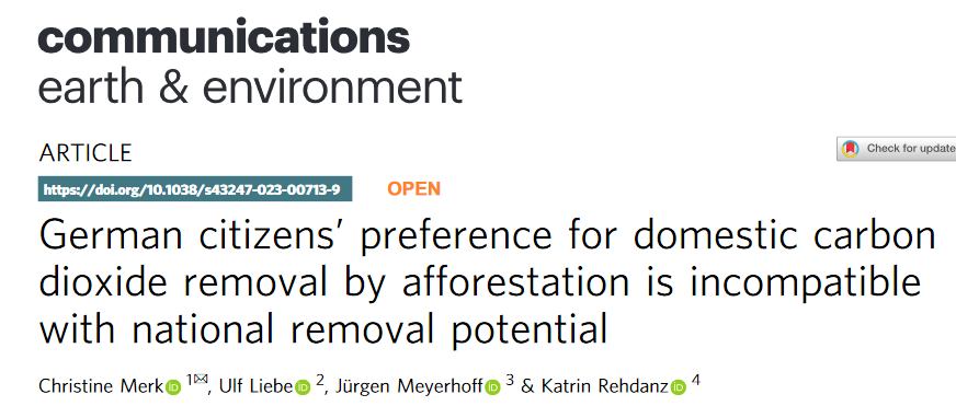 Christine Merk (@merk_christine) on Twitter photo It matters where we do CDR to compensate residual emissions.
Survey participants in Germany value domestic and more sustainable removals more highly.
However, removal potentials in Germany might not be sufficient.
Read our latest paper <a href="/CommsEarth/">Communications Earth & Environment</a>
rdcu.be/c9Uu5 It matters where we do CDR to compensate residual emissions.
Survey participants in Germany value domestic and more sustainable removals more highly.
However, removal potentials in Germany might not be sufficient.
Read our latest paper <a href="/CommsEarth/">Communications Earth & Environment</a>
rdcu.be/c9Uu5