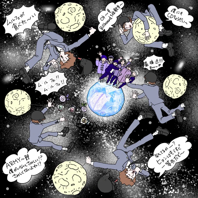 ジンさん、おしゃべりなMoonいつも明るい面を見せてくれてありがとう〜#JIN  #BTSJIN #TheAstronaut_Jin #btsfanart 