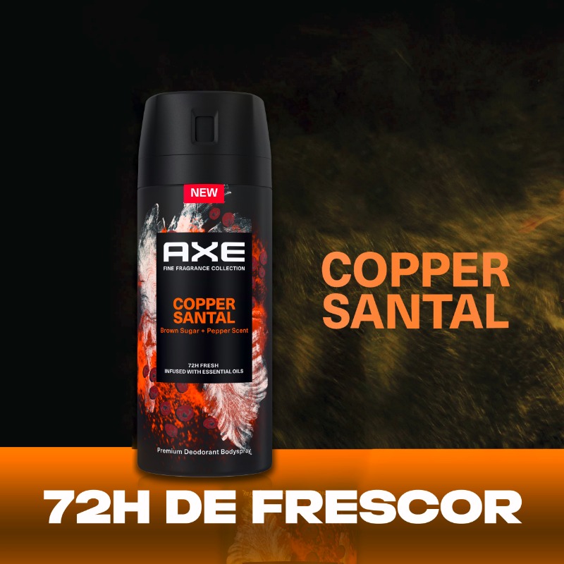 AxeSpain's tweet photo. Prueba el nuevo AXE Copper Santal: nueva fragancia con un toque picante 🔥 junto a la suavidad aromática del sándalo. 72h de frescor. ¡Es el G.O.A.T! 🐐 #Axe #FragranceCollection https://t.co/nONagn3lTo