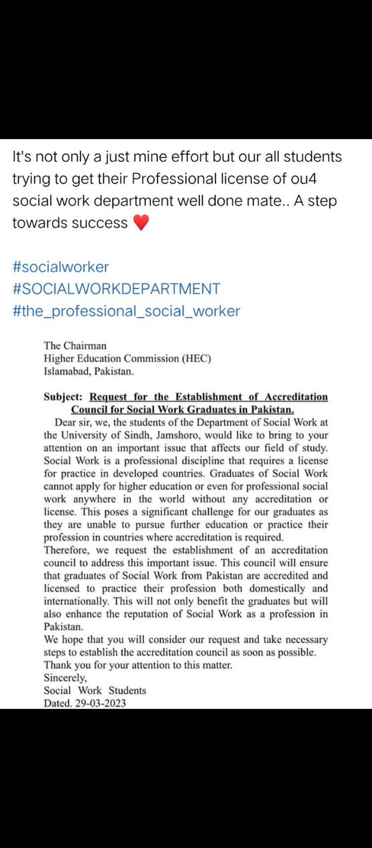 FareenaFar87020's tweet photo. #EstablishAccreditaionCouncil 
#ComissionHigher
#Socailwork 
#socialworker 
#Theprofessionalsocialworkee https://t.co/fgLgNTAdrD