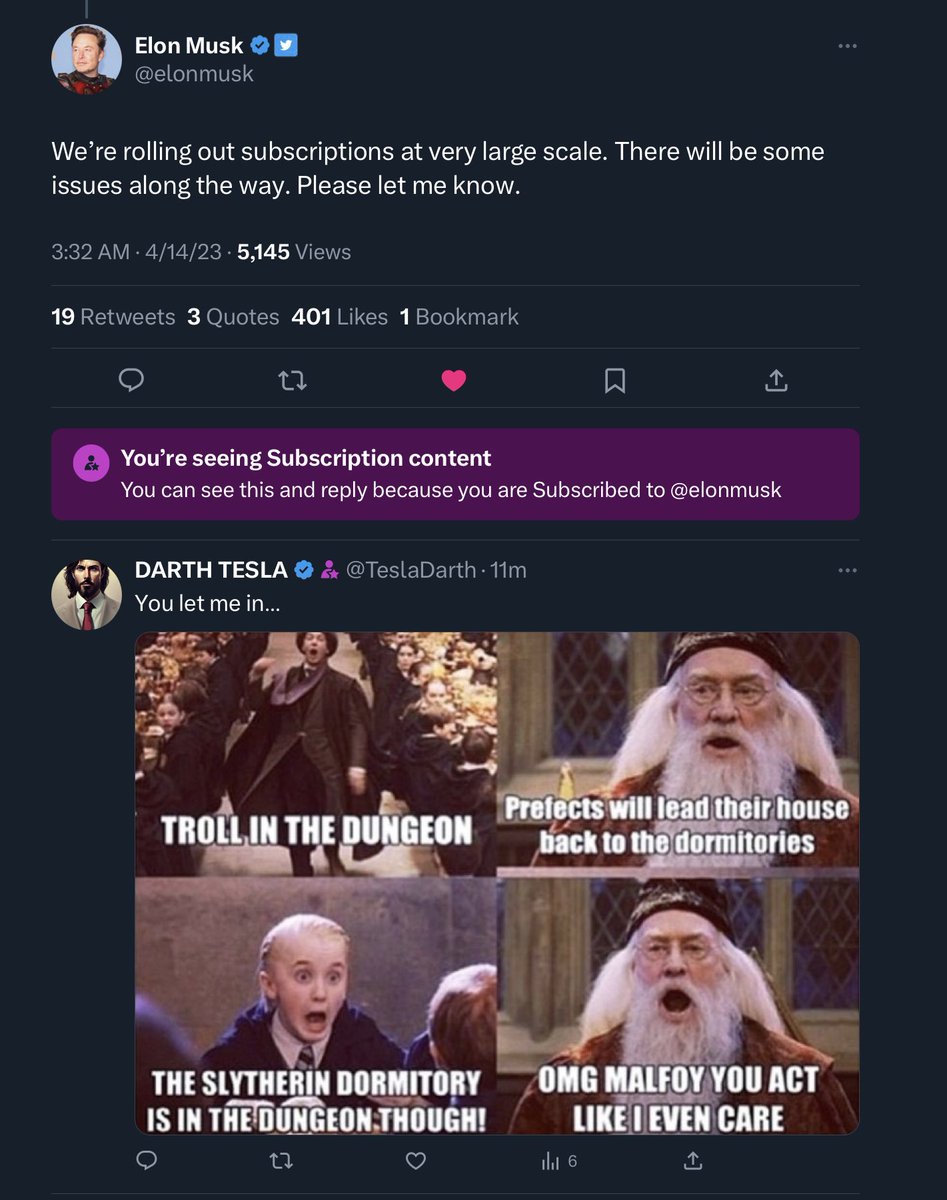 TeslaDarth's tweet photo. Ya’ll need to get on the boat…this is gonna be wild. 
Imagine having a Q&amp;A with @elonmusk ! 
Stoked! I’ve had some poetry I’ve been waiting to read to him for years! #Subsciptions #SubscribeToElon! 🏆🥇💛 https://t.co/fgCQOC2WEc