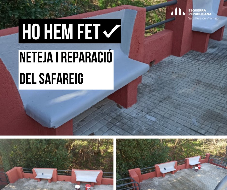 ErcStpere's tweet photo. 📢  Hem restaurat el safareig, fent neteja de l'espai, reparació d'esquerdes i pintura dels bancs i les baranes.

#SempreHiSom #Útils https://t.co/Kx7UYOMhBD