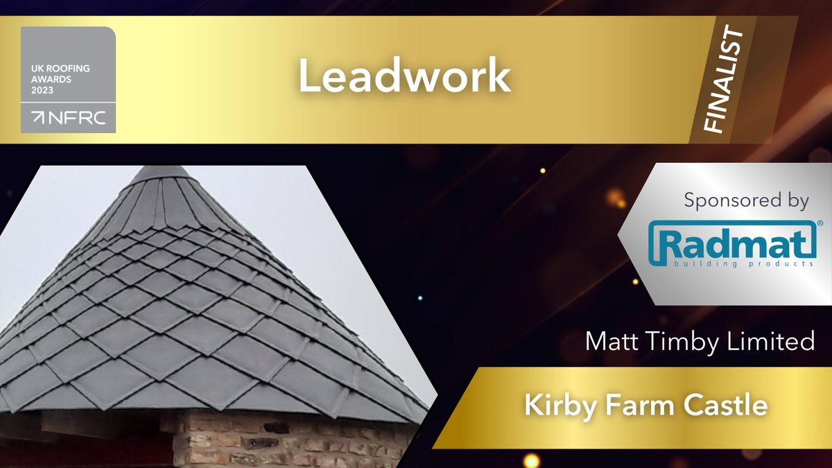 Good luck to <a href="/TimbyRoofing/">Matt Timby Roofing</a> with their Kirby Farm Castle project, finalist in the Leadwork category sponsored by <a href="/RadmatOfficial/">Radmat Official</a> 

#RA2023 #RoofingAwards2023