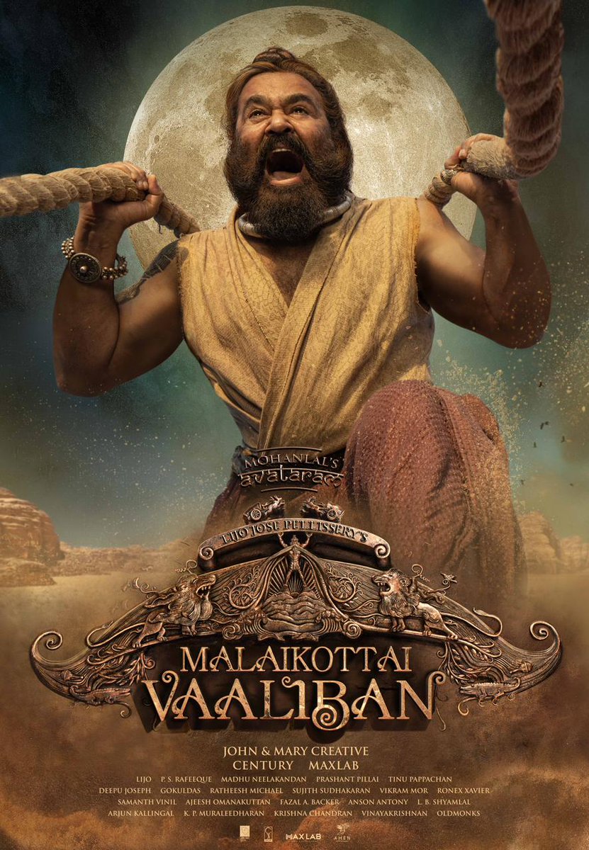 UrsVamsiShekar's tweet photo. Here's the Stunning first look of #Mohanlal in #MalaikottaiVaaliban 🔥

#MalaikottaiVaalibanFL #மலைக்கோட்டைவாலிபன்

@Mohanlal #MohanlalWithLJP 
@mrinvicible @shibu_babyjohn @mesonalee @danishsait @MohanlalMFC https://t.co/KqMxFB7y0O
