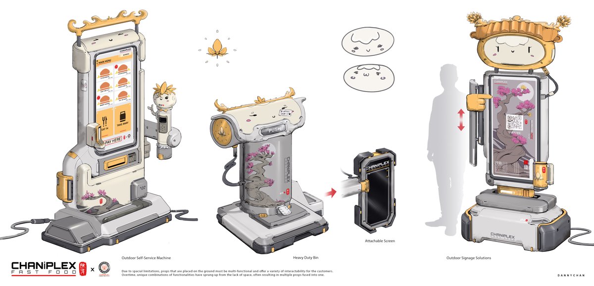 dchanart's tweet image. Hello #PortfolioDay !
My name is Danny, I enjoy drawing and designing functional yet wacky stuff. Some snippets from my recent personal world building project, CHANiPLEX🌯