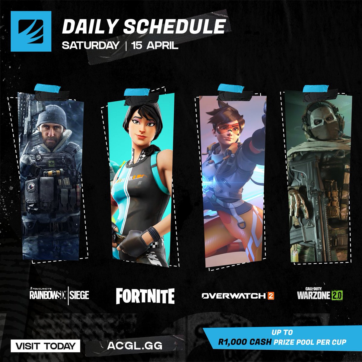 AfricanGaming's tweet photo. β° Matches from 14h00 today:
6οΈβ£ #RainbowSixSiege
β #Fortnite
π #Overwatch2
πͺ #Warzone2
π° Up to R1,000 cash per cup.
π Sign up for free: https://t.co/2wjHldsWLj
#R6ZA #FortniteZA #OverwatchZA #WarzoneZA #AfricanEsports #esportsZA #esports #AfricanGaming #gamingZA https://t.co/QesMSuUhKh