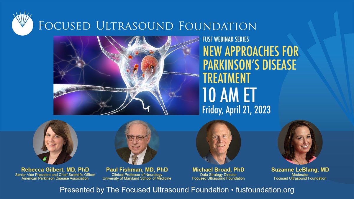 FUSFoundation's tweet image. Upcoming Webinar! New Approaches for Parkinson's Disease Treatment - Friday, April 21 at 10 am ET
REGISTER HERE: tinyurl.com/2p8m9kan
Parkinson's disease (PD) is a neurological condition that affects millions of people worldwide. There is currently no cure for PD, but…