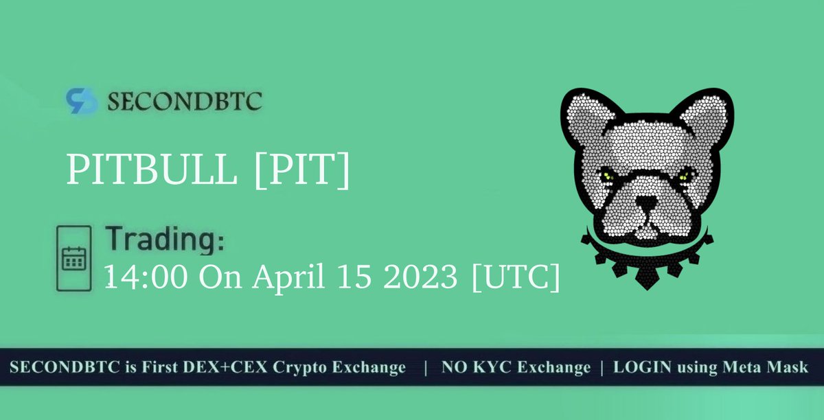 #Pitbull Listing on April 15 2023 [UTC]

Win 100$ Worth PITBULL on Secondbtc.com🐶

Rules: 
➡️Follow <a href="/secondbtcex/">SecondBTC</a> 
➡️ Join our TG Channel: t.me/secondbtcex
➡️Like &amp; RT this tweet 
➡️Tag 3 friends

Make sure you are registered #SecondBTC users 

#memecoin #Crypto