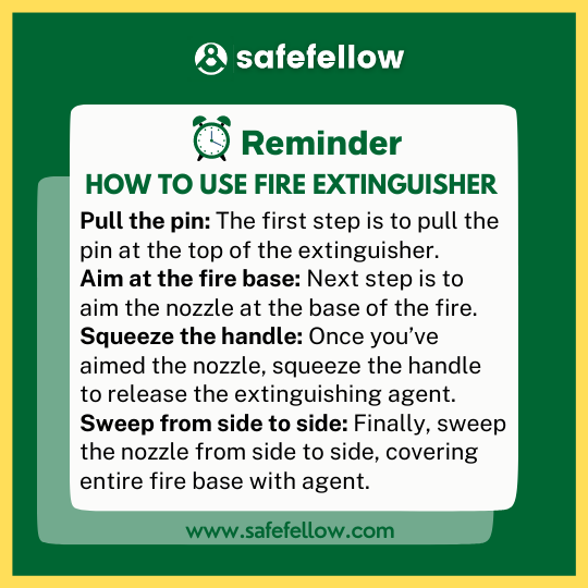safe_fellow's tweet photo. How well do you know how to use a fire extinguisher? https://t.co/veAQ3bcE24. . #Safefellow #Safetyfellowship
. 
.
#firesafety #reminder #fireextinguisher #firerescue #firefighting #fireprevention #safetytips #safetyfirst #safetyawareness #nfpa #firefighter https://t.co/RNwh9jAEfi