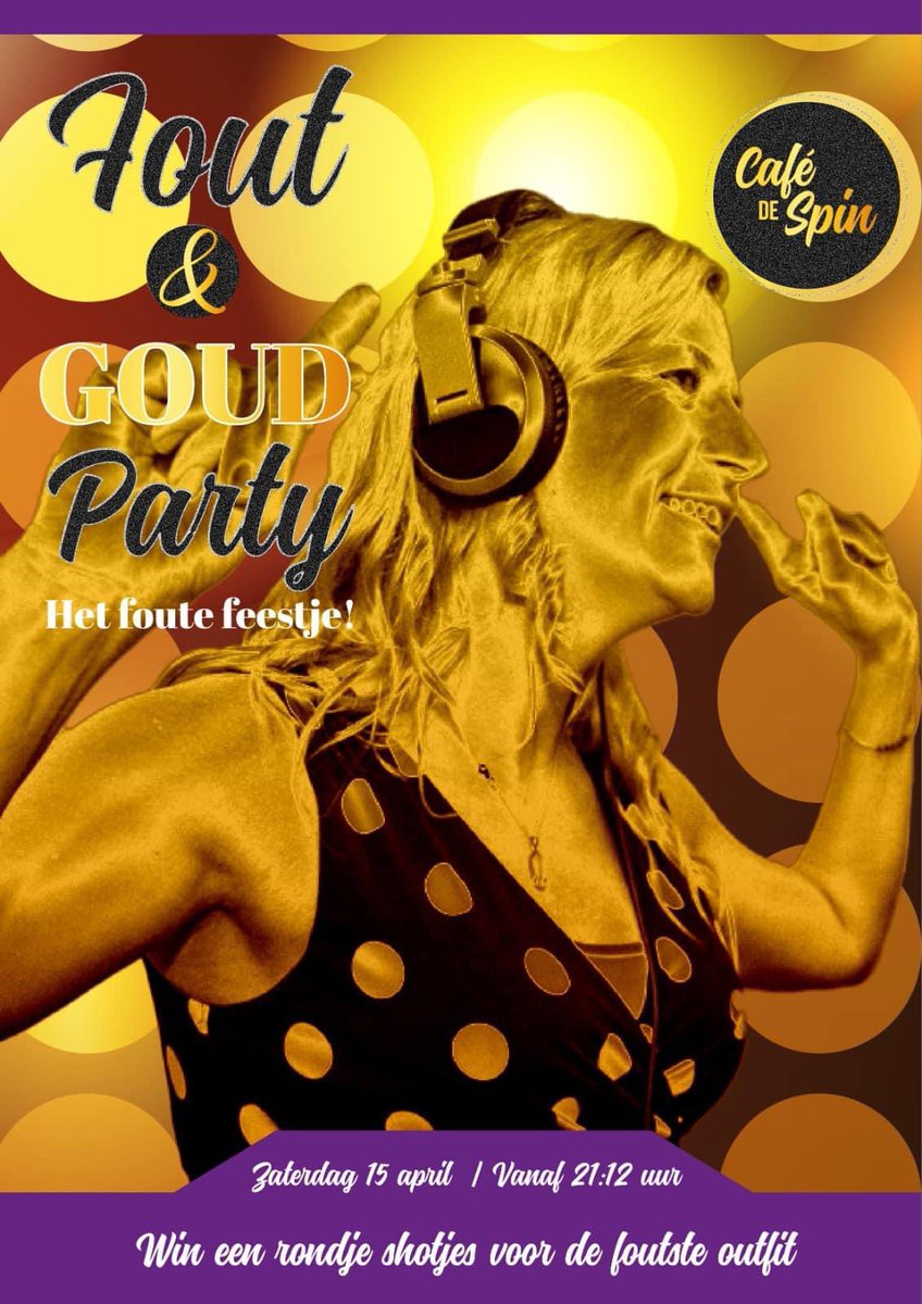 DaffieDJ's tweet photo. Zaterdag 15 april! Het foute feestje in café de spin! Deze avond staat in het teken van🕺fout &amp; goud⭐️de goude en foute🪩plaatjes🎶 en de foutst verklede wint een rondje dr. Monkey shots!🧪Vanaf 21:11 uur Meemaken en erbij zijn #cafedespin #daffiedj #hetfoutefeestje #drmonkeyshot https://t.co/cuuGr4RNZO