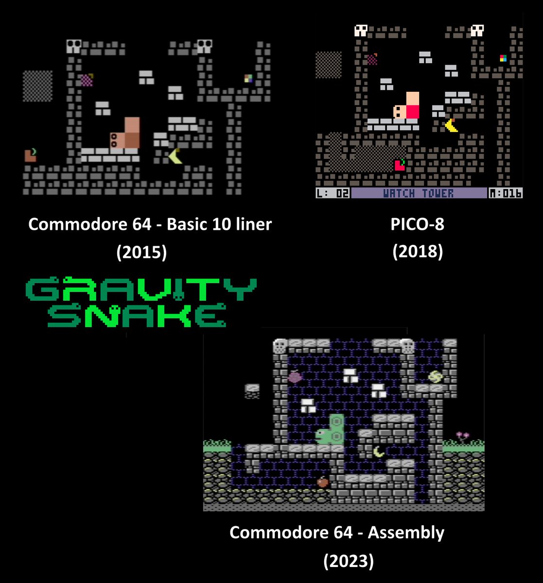 Naufr4g0's tweet photo. #GravitySnake evolution! #RetroSnakeGameJam #RetroProgrammersInside #C64 https://t.co/Vk7hgfELbP