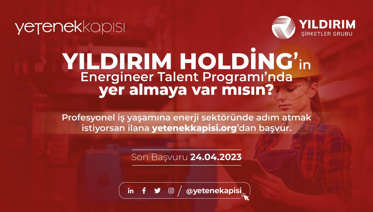 Yetenek Kapısı (@yetenekapisi) on Twitter photo Kariyerine enerji sektöründe başlamaya var mısın?
@holdingyildirim Engineer Talent Programı ile iş yaşamını deneyimlemek istersen, hemen yetenekkapisi.org'dan başvur! <a href="/tccbiko/">T.C. Cumhurbaşkanlığı İnsan Kaynakları Ofisi</a>
🗓 Son Başvuru: 24 Nisan 2023
🔗 yetenekkapisi.org Kariyerine enerji sektöründe başlamaya var mısın?
@holdingyildirim Engineer Talent Programı ile iş yaşamını deneyimlemek istersen, hemen yetenekkapisi.org'dan başvur! <a href="/tccbiko/">T.C. Cumhurbaşkanlığı İnsan Kaynakları Ofisi</a>
🗓 Son Başvuru: 24 Nisan 2023
🔗 yetenekkapisi.org