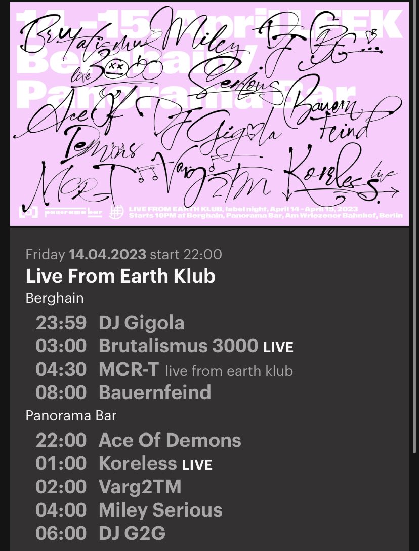 Tonight at @berghain / @LiveFromEarth_