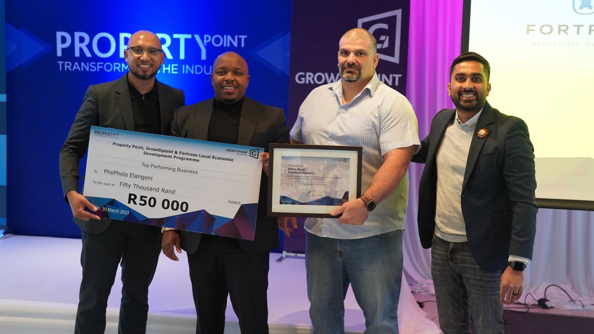 PropPoint's tweet photo. We are pleased to announce that within the two year programme, the 14 SMEs have generated over R163 million in revenue, created about 150 full-time and part-time employment, and secured over R34 million in contracts.

#Fortress #Growthpoint #KZNGrad #SMEs #Proppoint https://t.co/EYZPTYpuOB