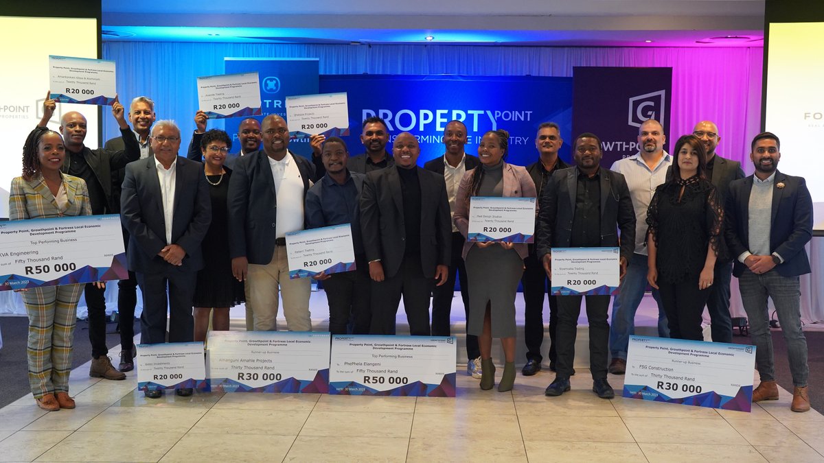 PropPoint's tweet photo. We are pleased to announce that within the two year programme, the 14 SMEs have generated over R163 million in revenue, created about 150 full-time and part-time employment, and secured over R34 million in contracts.

#Fortress #Growthpoint #KZNGrad #SMEs #Proppoint https://t.co/EYZPTYpuOB