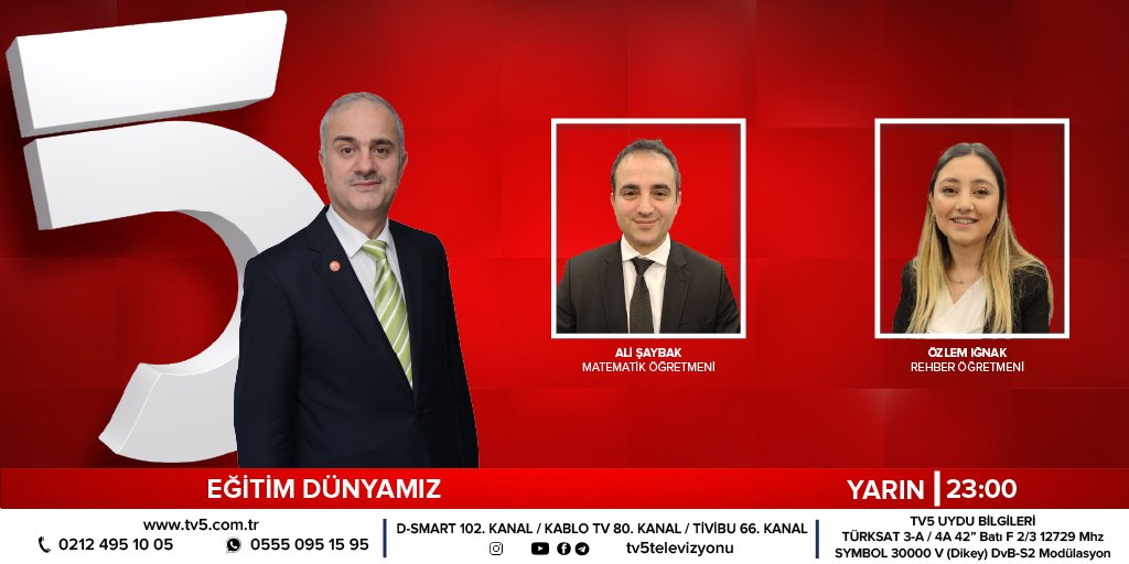 tv5televizyonu's tweet photo. - LGS'ye hazırlıkta nelere dikkat edilmelidir?

Eğitimci @hmustafaaydin soruyor, Matematik Öğretmeni @alihocammmm, Rehber Öğretmeni Özlem Iğnak cevaplıyor. 

#EğitimDünyamız yarın 23:00'da #TV5'te. https://t.co/6bfrYCMeA5
