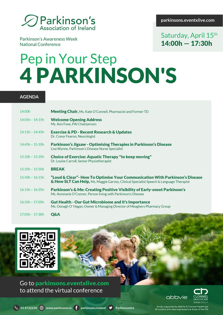 🌷Join me April 15th at the Parkinson's Awareness Week National Conference. Hosted by <a href="/ParkinsonsIre/">Parkinson's Ireland</a>, expect exciting content from multi-disciplinary PD specialists on topics, from gut health to aquatic therapy; &amp; my #EOPD story. Parkinsons.exventxlive.com #PepinYourStep4Parkinsons