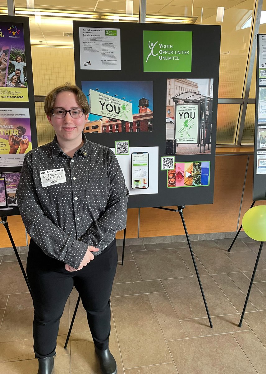 YMICafe's tweet photo. Graphic Design students from @designfanshawe recently created awareness campaigns for @YOU_London and our #SocialEnterprises.
We attended last night’s #Design4Change event where new grad Natalie showed off the team's hard work! 👏
#communityengagement #designfanshawe #ldnont https://t.co/IbLnU8dz1r