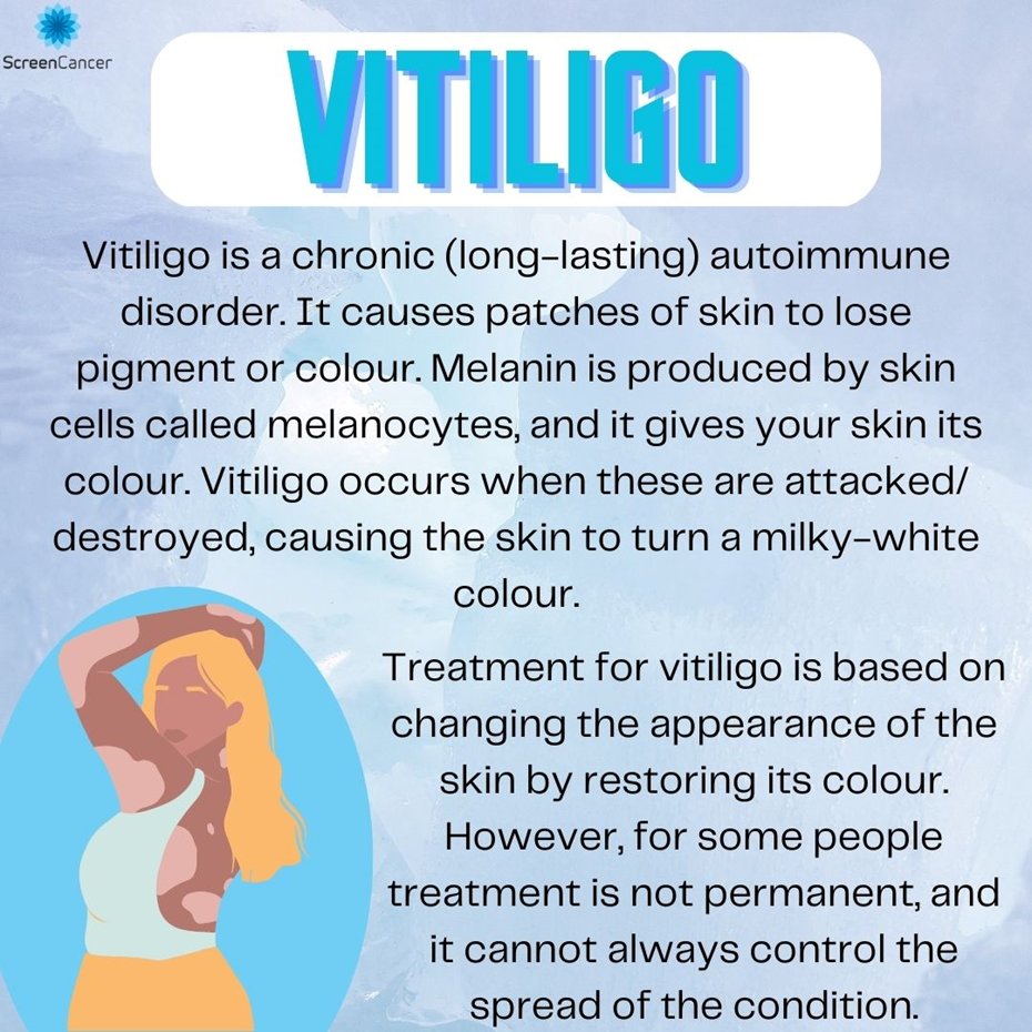 ScreenCancer_UK's tweet image. Have you ever heard of Vitiligo? 
What is #Vitaligo &amp;amp; can it be treated?🤔
Vitiligo affects around 1 in 100 people in the UK!
#SkinCondition #Skin #skincare 

@VitiligoUK @vitiligosociety