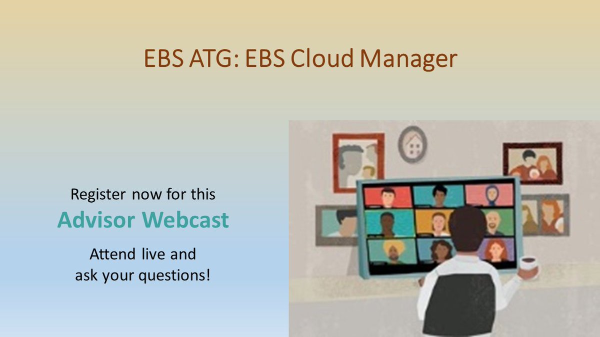 Oracle_EBS's tweet image. Reminder! #AdvisorWebcast &quot;EBS Cloud Manager Overview&quot; on April 18th at 11:00 AM ET for @OracleEBS #EBSCloud. Doc ID  2932160.2: social.ora.cl/6018OzBVo